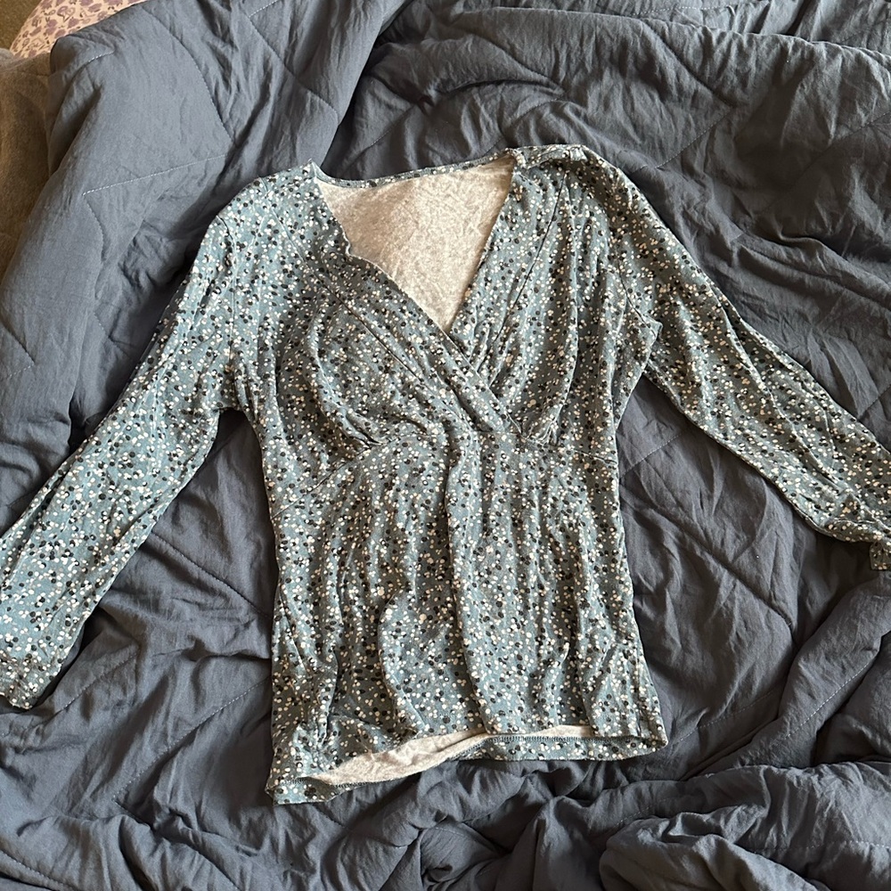 Floral Long Sleeve Wrap Top